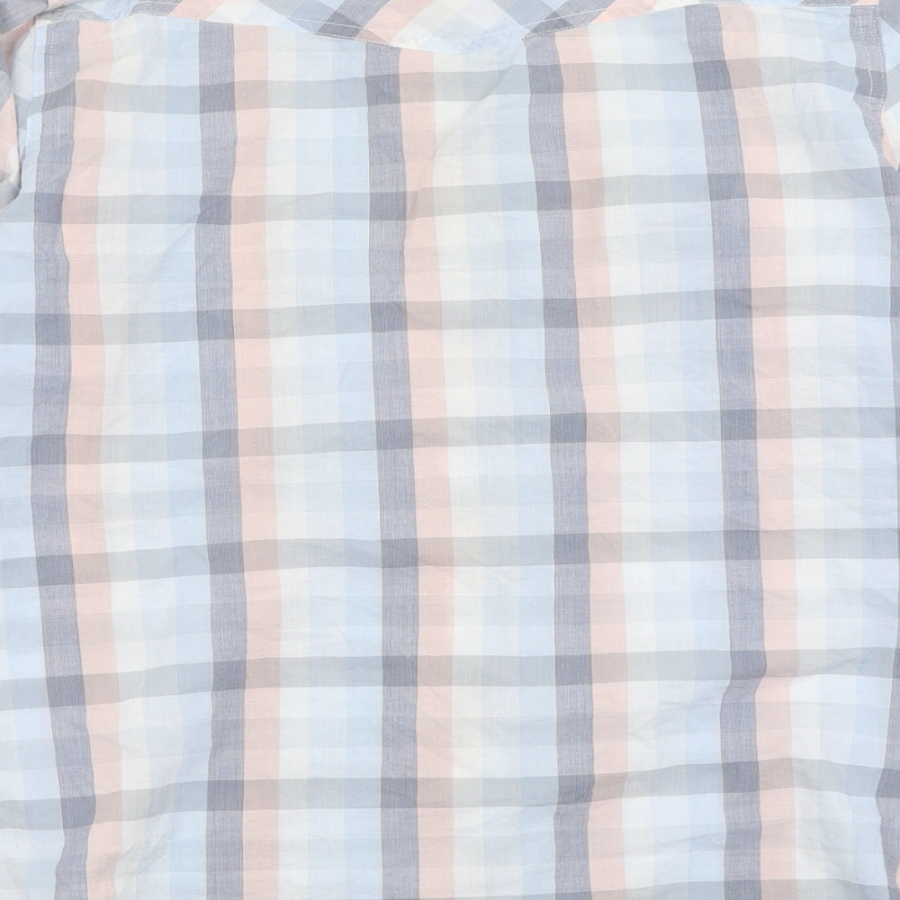 Marks and Spencer Womens Blue Check Cotton Basic Button-Up Size 16 Collared