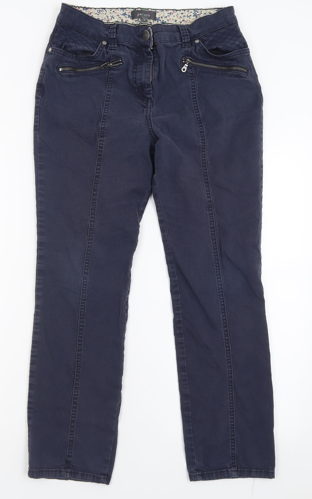 Per Una Womens Blue  Cotton Trousers  Size 12 L26 in Regular Button