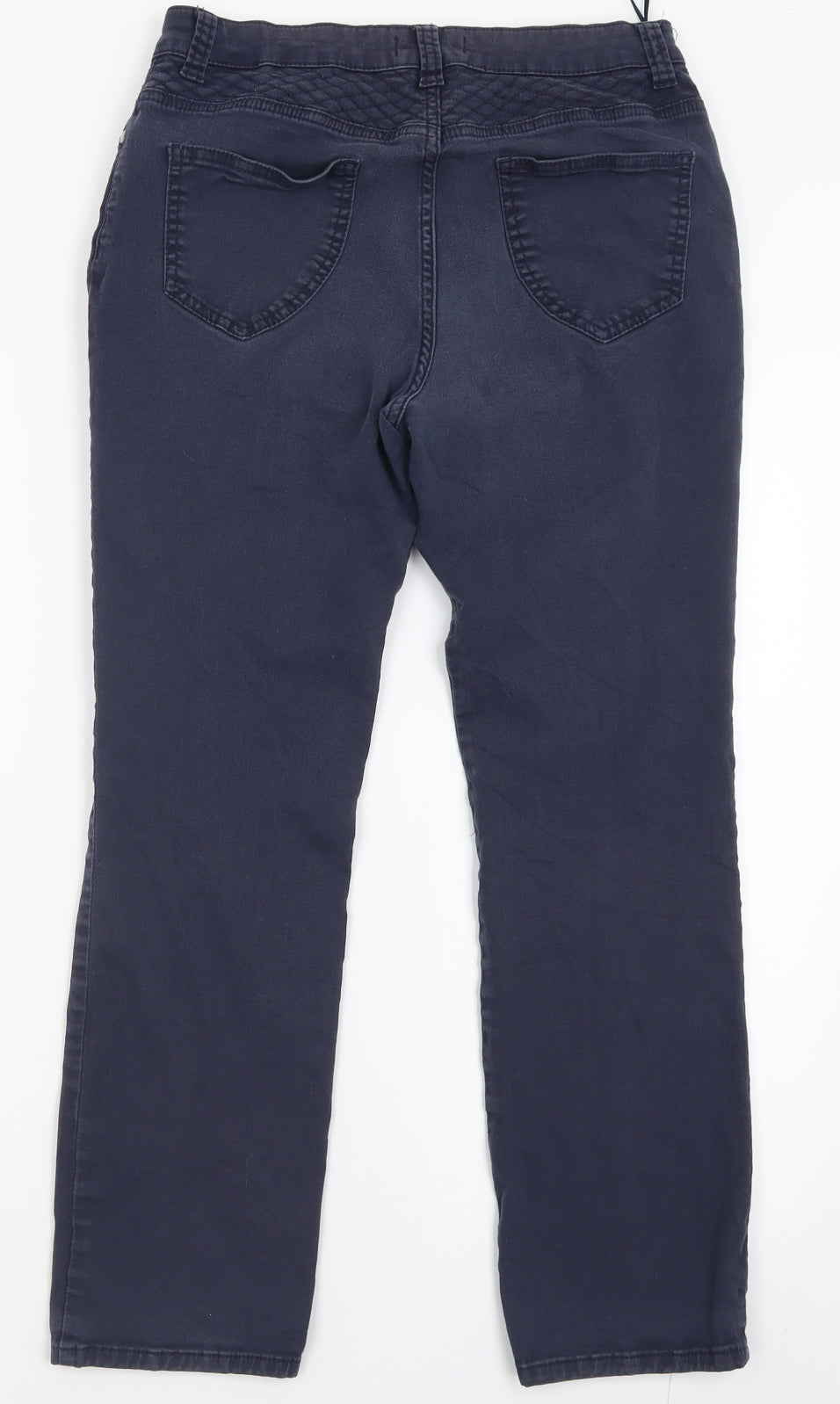 Per Una Womens Blue  Cotton Trousers  Size 12 L26 in Regular Button