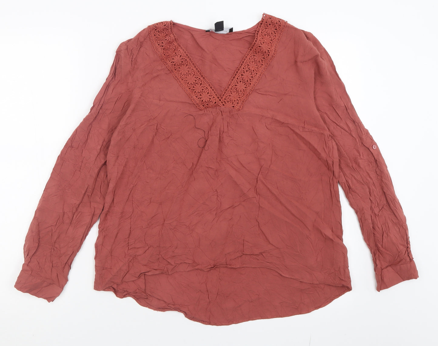 Marks and Spencer Womens Pink  Viscose Basic T-Shirt Size 14 V-Neck