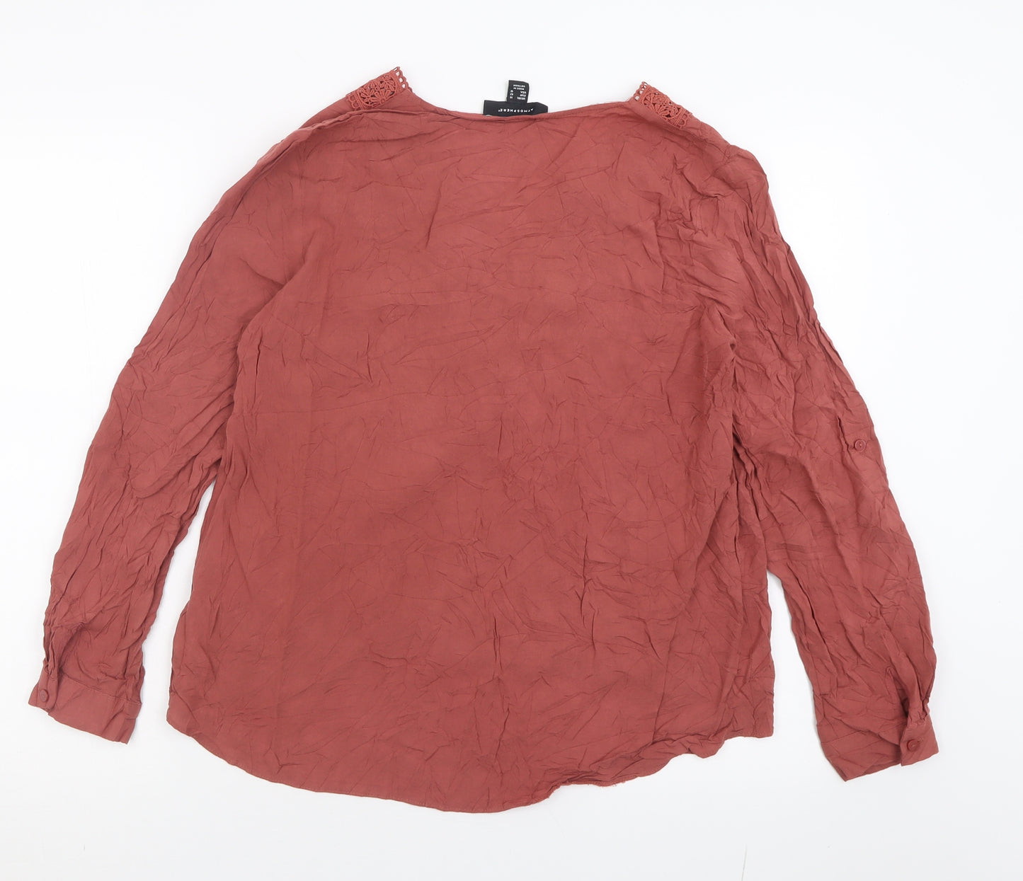 Marks and Spencer Womens Pink  Viscose Basic T-Shirt Size 14 V-Neck