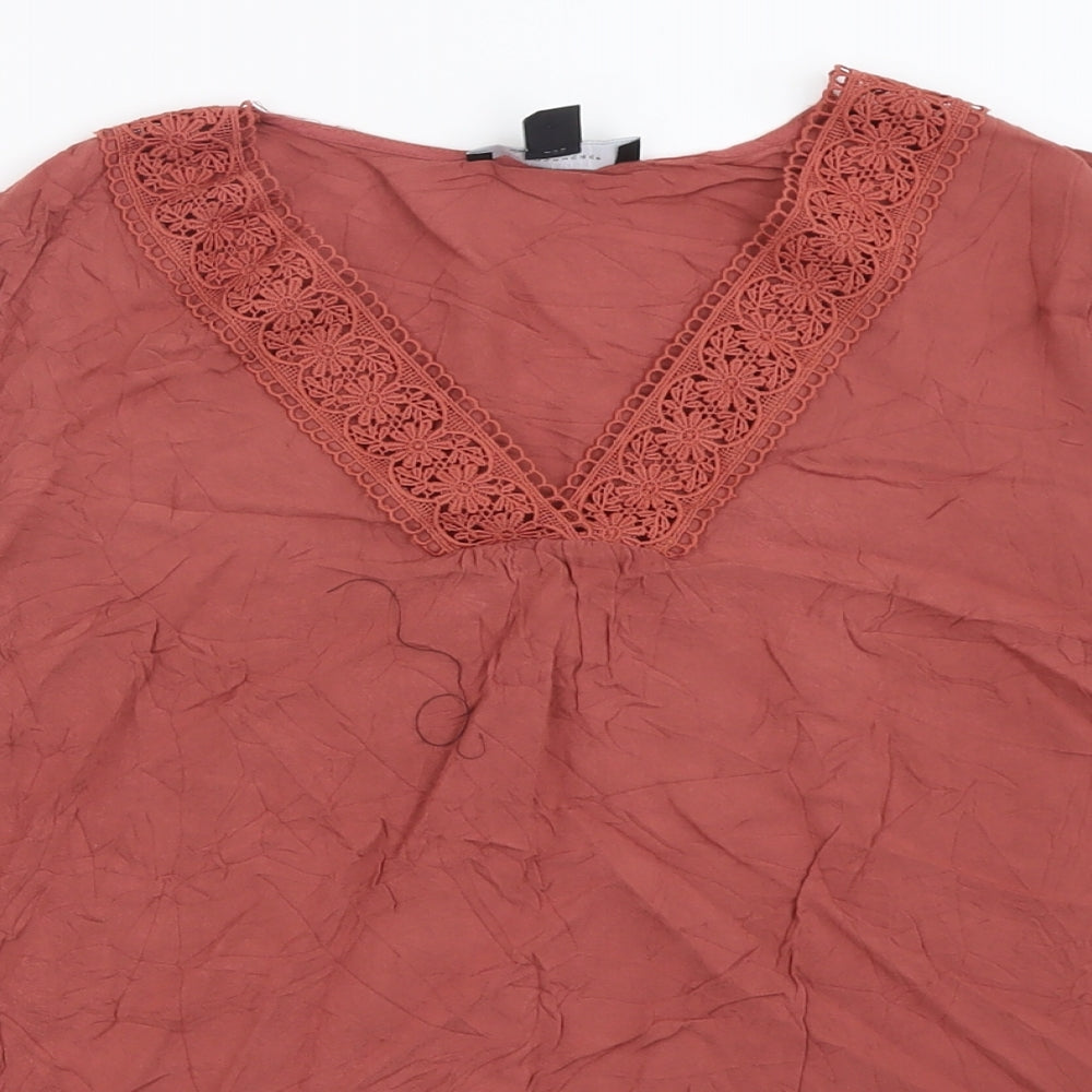 Marks and Spencer Womens Pink  Viscose Basic T-Shirt Size 14 V-Neck