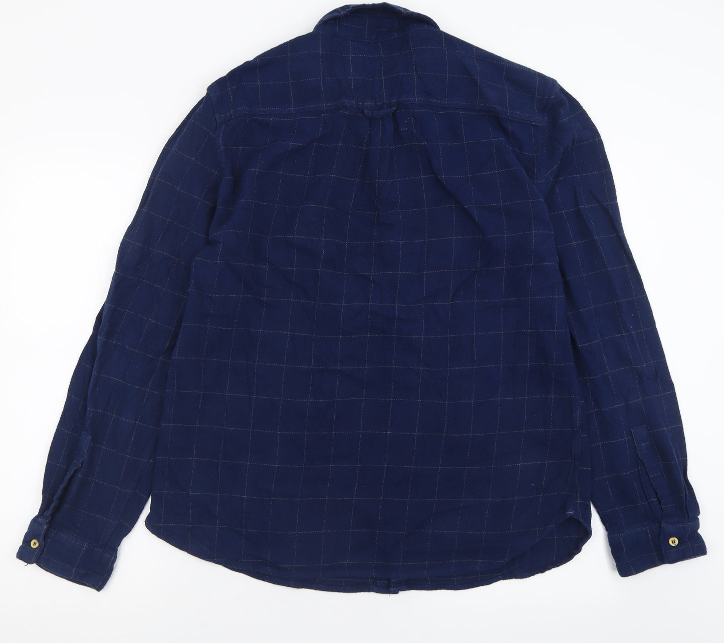 Bellfield Mens Blue Check Cotton  Button-Up Size XL Collared Button