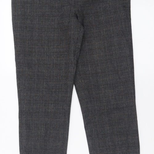 Monsoon Womens Grey Check Polyester Trousers  Size 8 L26 in Regular Button