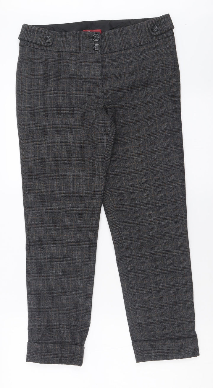 Monsoon Womens Grey Check Polyester Trousers Size 8 L26 in Regular Button