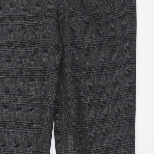 Monsoon Womens Grey Check Polyester Trousers  Size 8 L26 in Regular Button