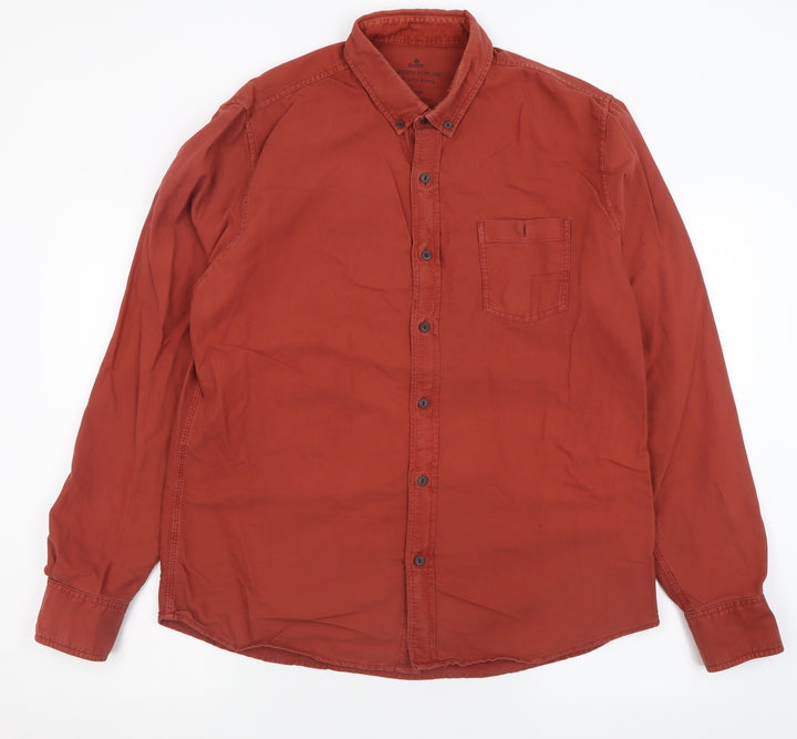 Easy Mens Brown  Cotton  Button-Up Size L Collared Button