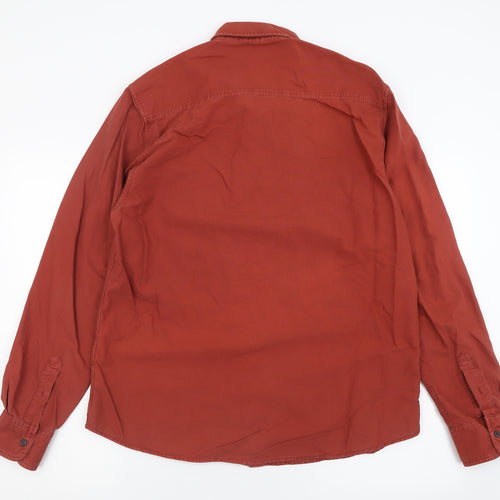 Easy Mens Brown  Cotton  Button-Up Size L Collared Button