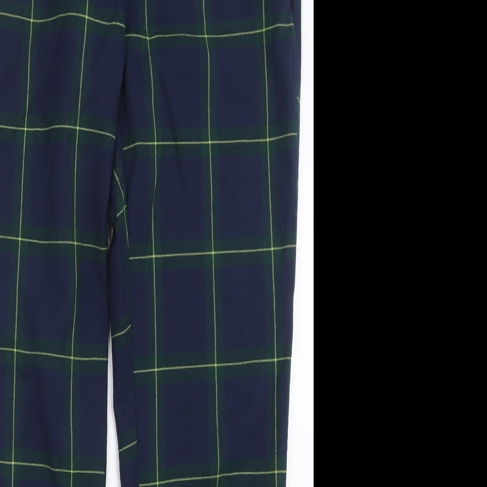 River Island Womens Blue Plaid Polyester Trousers  Size 14 L28 in Regular Hook & Eye