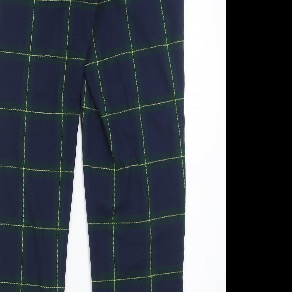 River Island Womens Blue Plaid Polyester Trousers  Size 14 L28 in Regular Hook & Eye