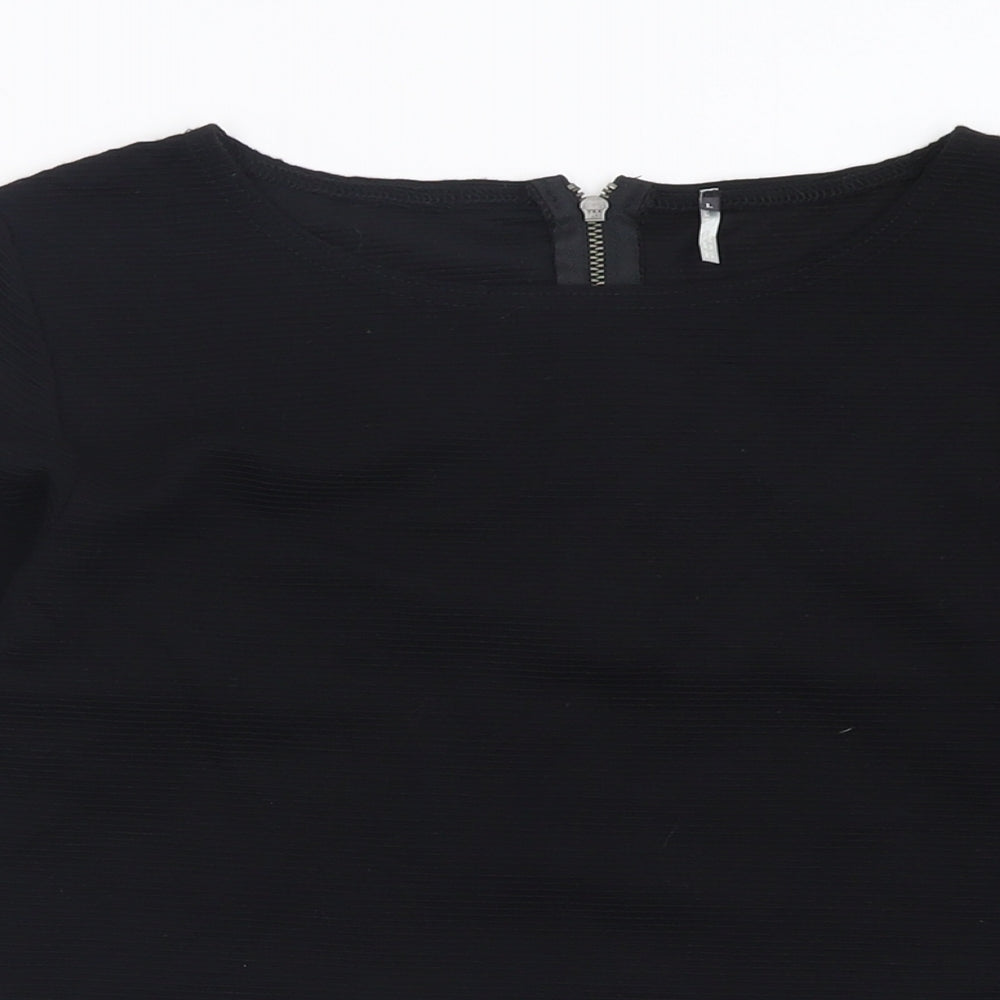 Preworn Womens Black  Acrylic Cropped T-Shirt Size L Crew Neck