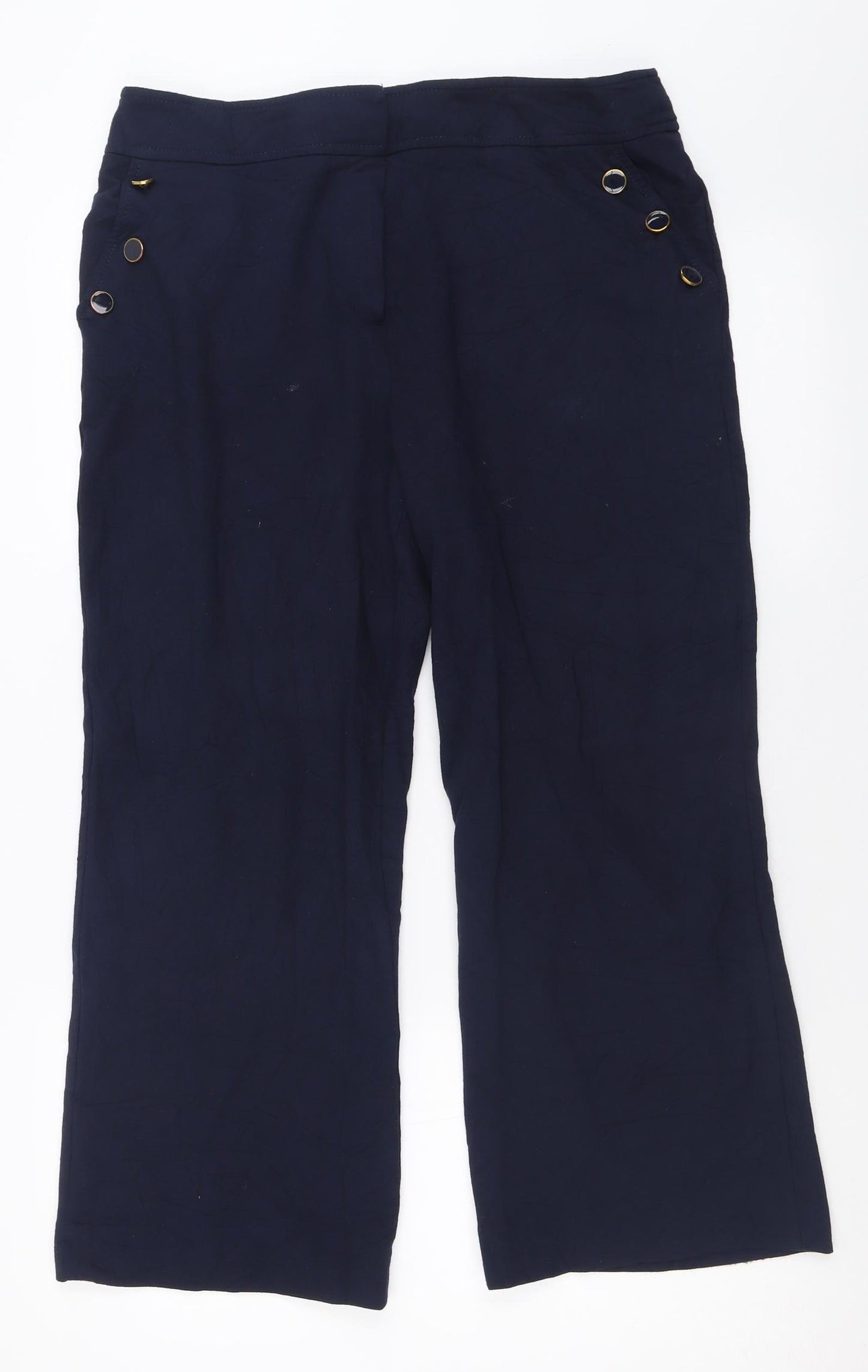 cc Womens Blue  Viscose Cropped Trousers Size 14 L25 in Regular Hook & Eye