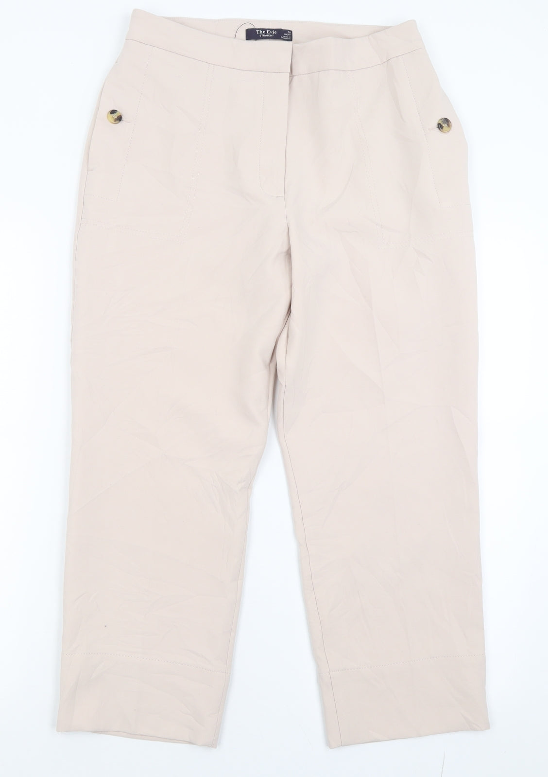 Marks and Spencer Womens Beige  Polyester Cropped Trousers Size 10 L25 in Regular Hook & Eye