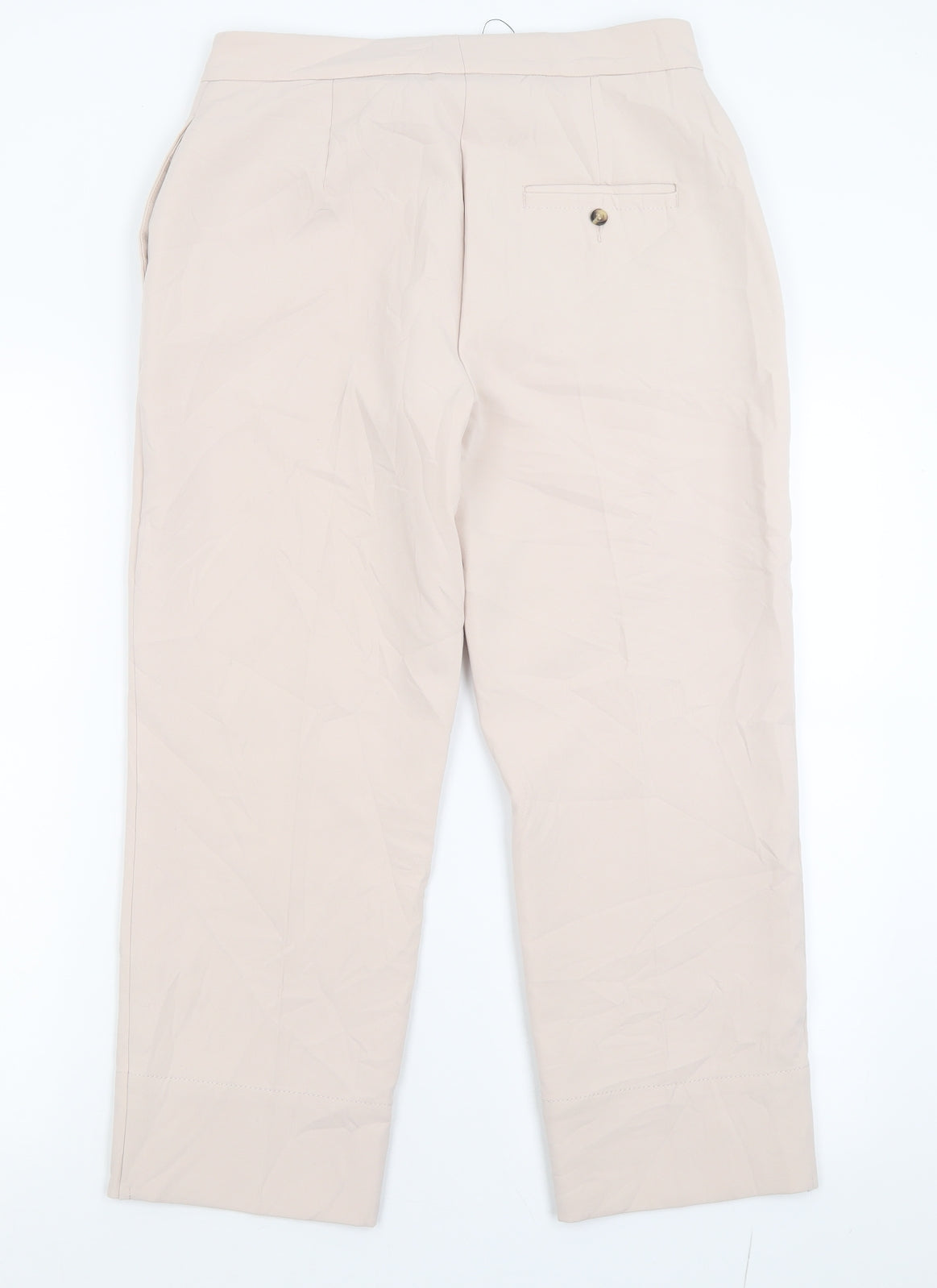 Marks and Spencer Womens Beige  Polyester Cropped Trousers Size 10 L25 in Regular Hook & Eye