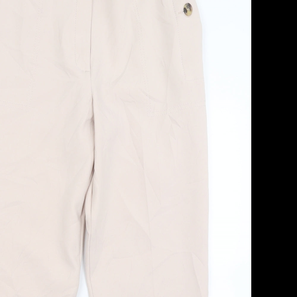 Marks and Spencer Womens Beige  Polyester Cropped Trousers Size 10 L25 in Regular Hook & Eye