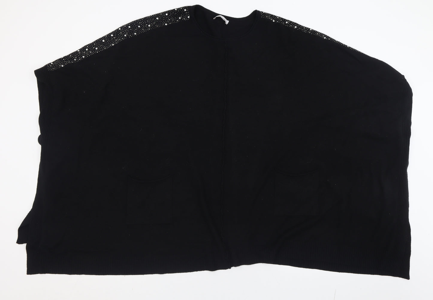 Lucy Sparks Womens Black Crew Neck  Polyamide Cape Jumper Size L
