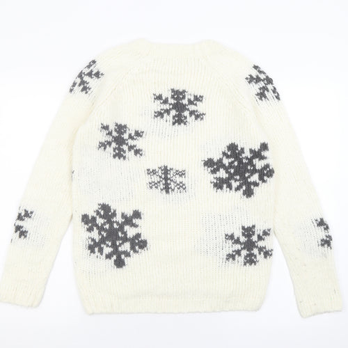 NEXT Womens Ivory Crew Neck Geometric Acrylic Pullover Jumper Size 8   - Snow Flakes