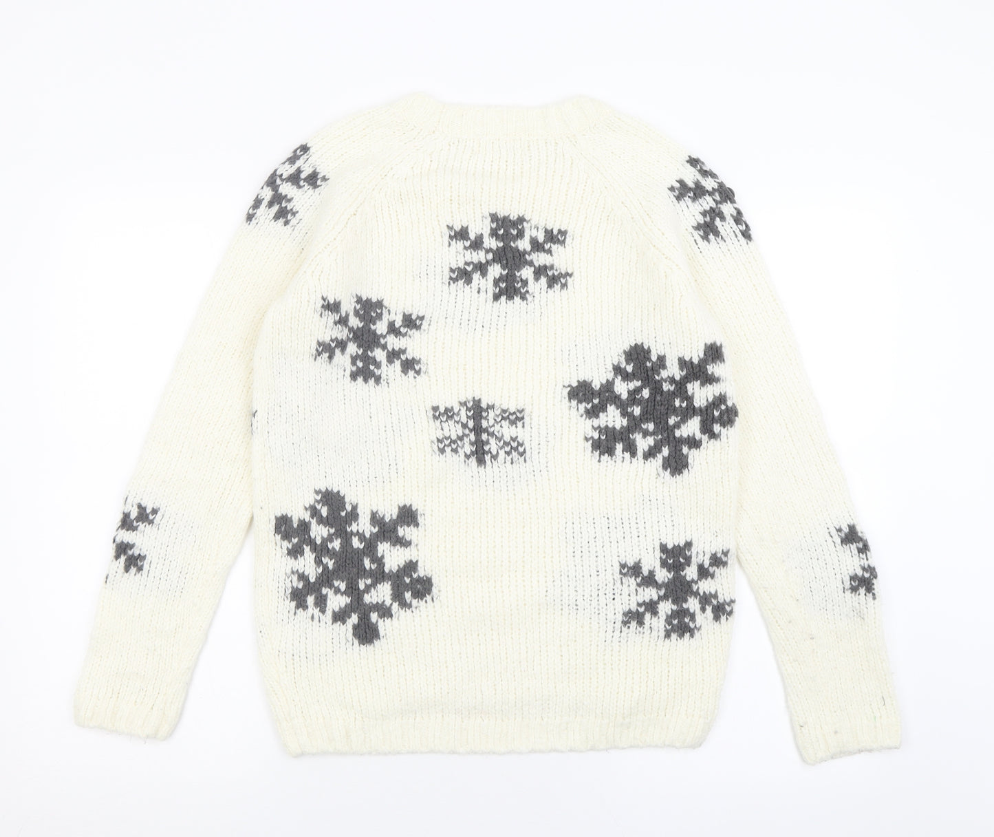 NEXT Womens Ivory Crew Neck Geometric Acrylic Pullover Jumper Size 8   - Snow Flakes