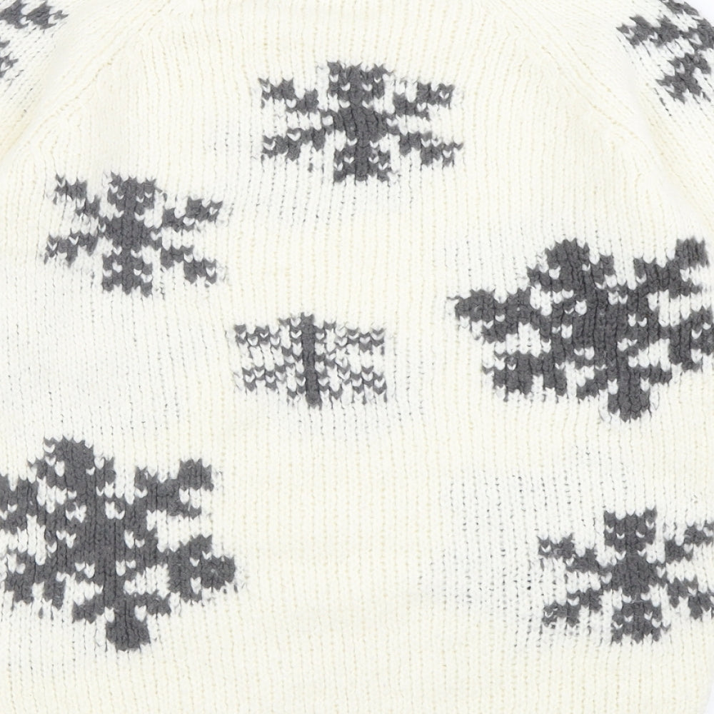 NEXT Womens Ivory Crew Neck Geometric Acrylic Pullover Jumper Size 8   - Snow Flakes