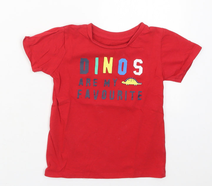 Dunnes Boys Red Cotton Basic T-Shirt Size 3-4 Years Crew Neck Pullover - Dinos Are My Favourite