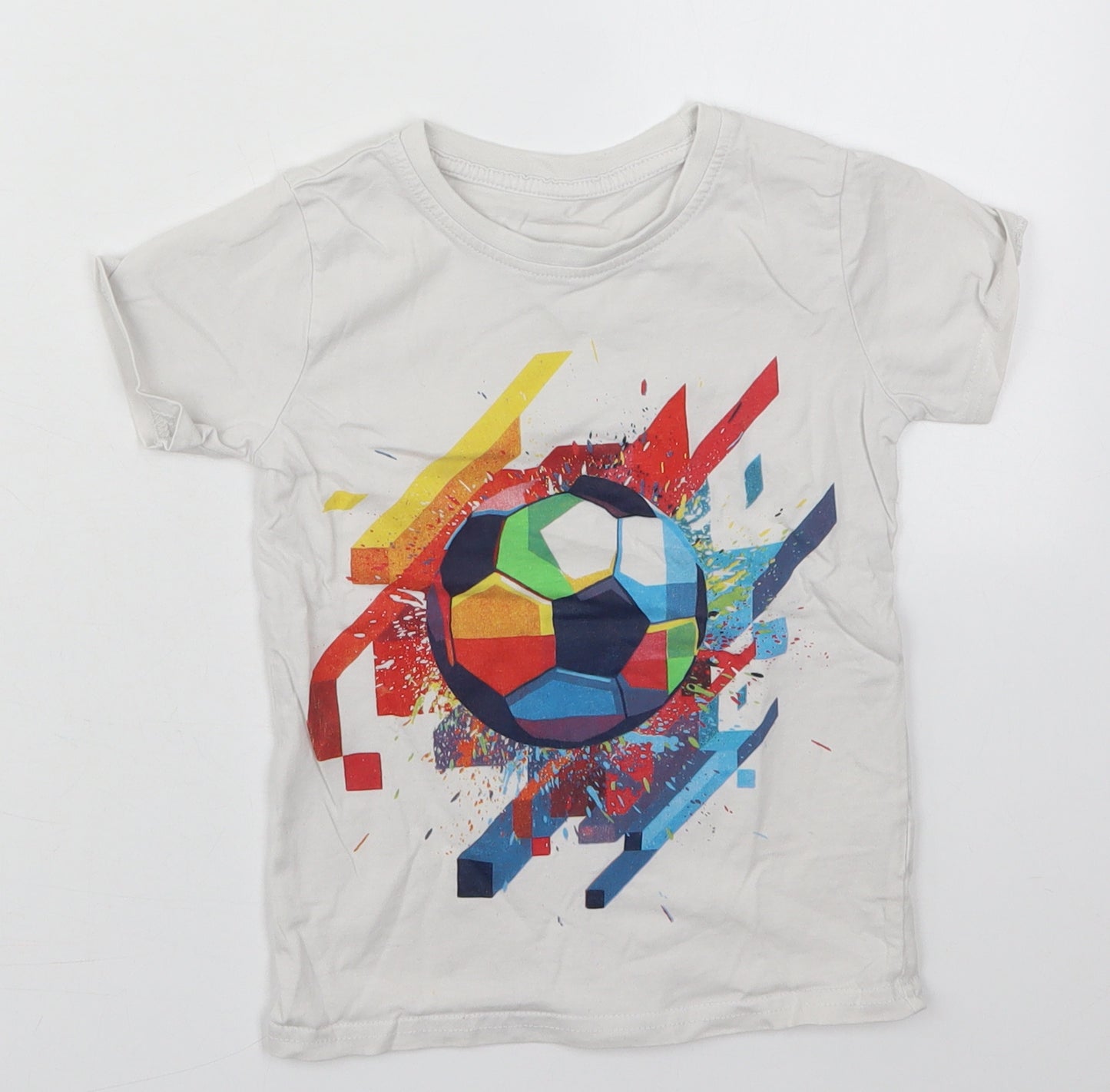 Dunnes Boys White  Cotton Basic T-Shirt Size 3-4 Years Crew Neck Pullover - Football