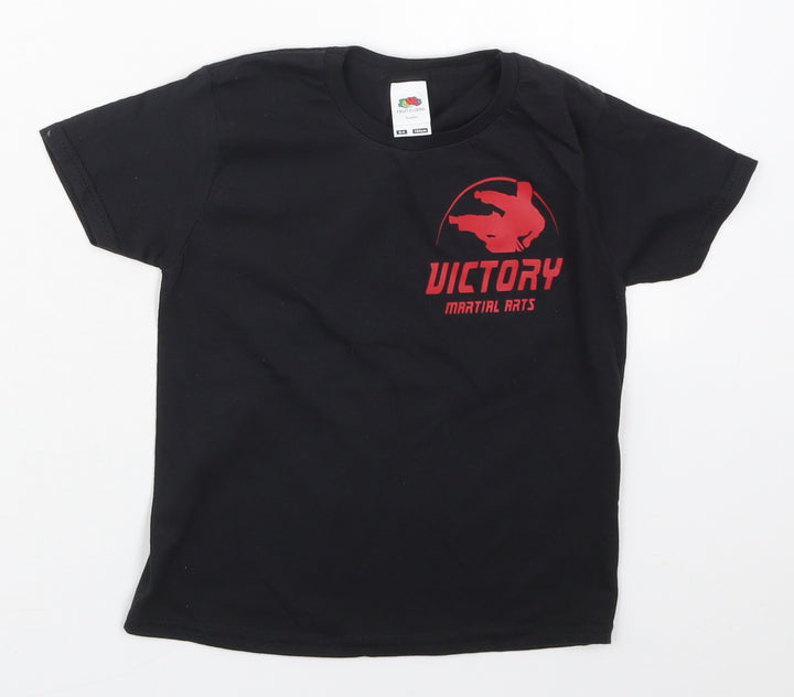 Fruit of the Loom Boys Black Cotton Basic T-Shirt Size 3-4 Years Crew Neck Pullover - Victory Martial Arts