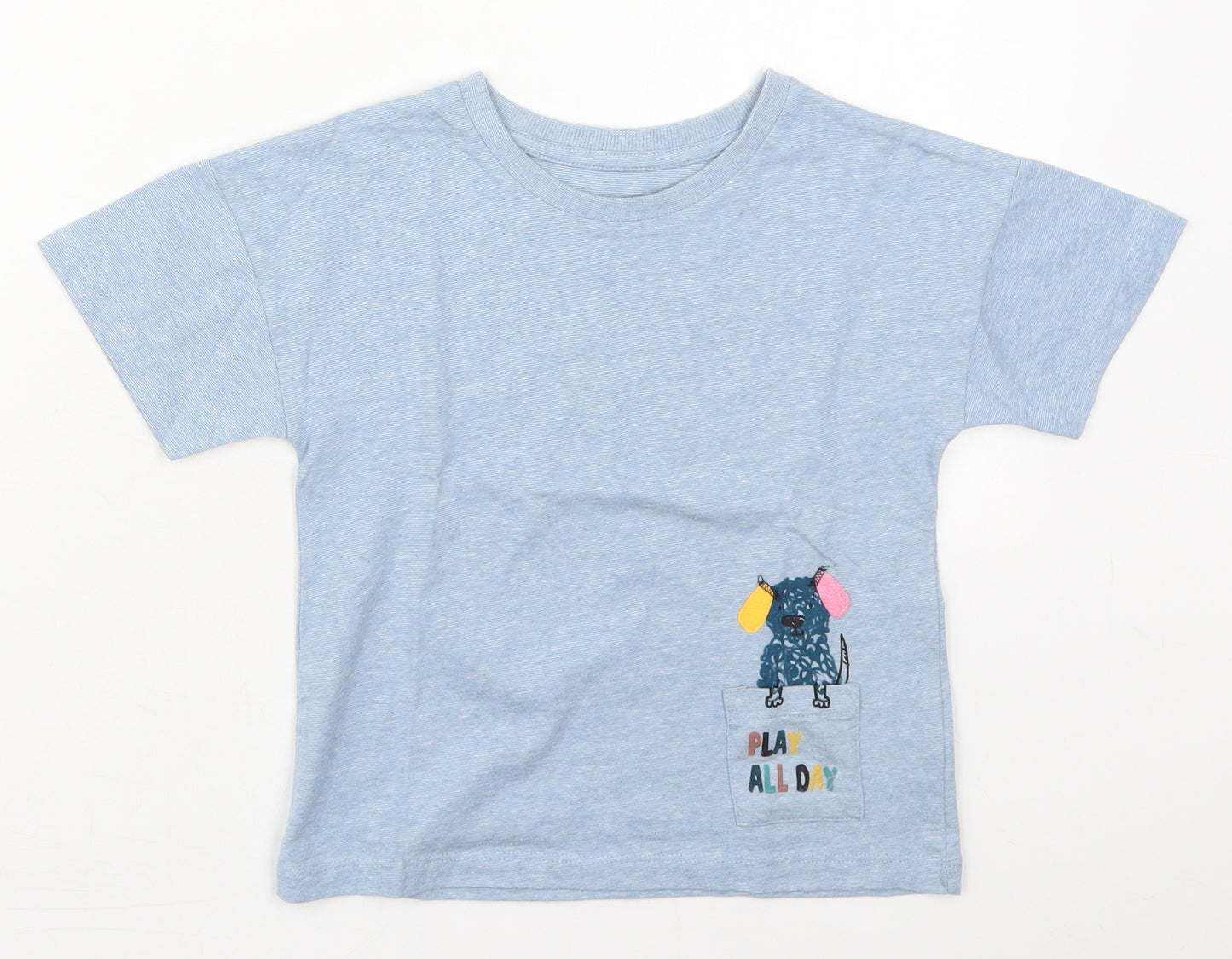Matalan Boys Blue  Cotton Basic T-Shirt Size 3-4 Years Crew Neck Pullover - Play All ay