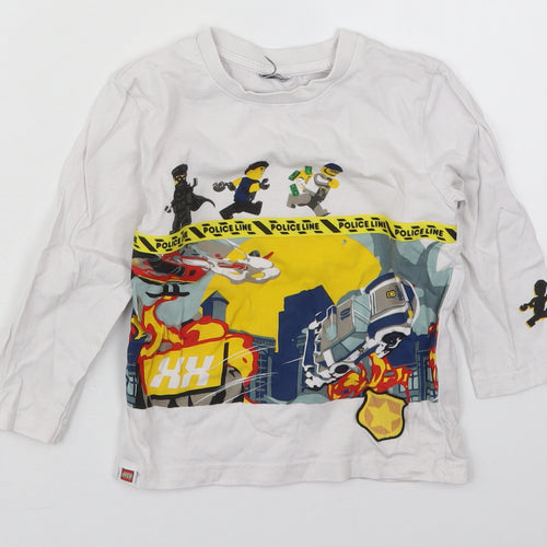 NEXT Boys White  Cotton Basic T-Shirt Size 3 Years Crew Neck Pullover - Lego Police