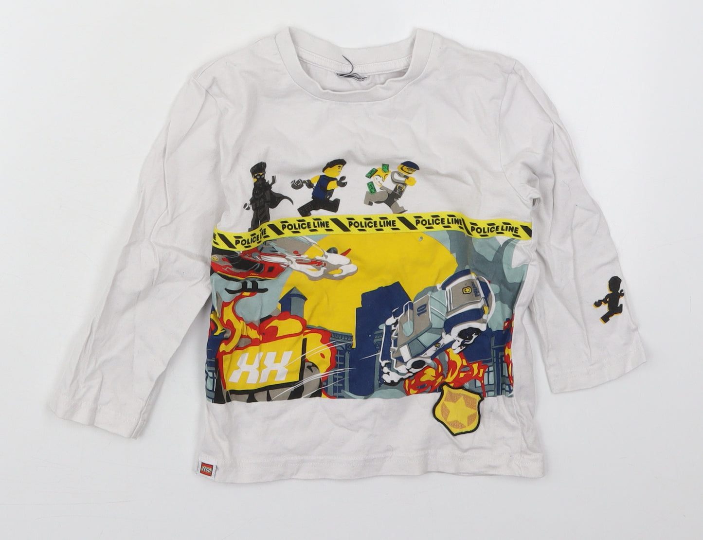 NEXT Boys White  Cotton Basic T-Shirt Size 3 Years Crew Neck Pullover - Lego Police