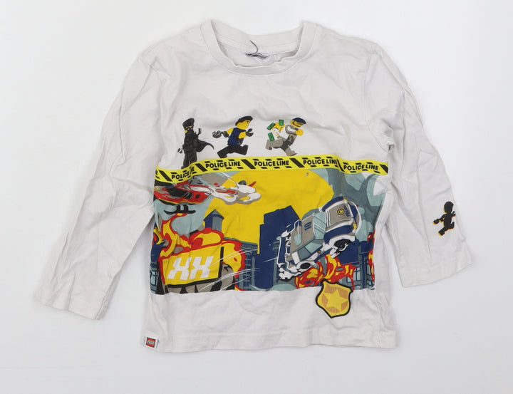 NEXT Boys White  Cotton Basic T-Shirt Size 3 Years Crew Neck Pullover - Lego Police