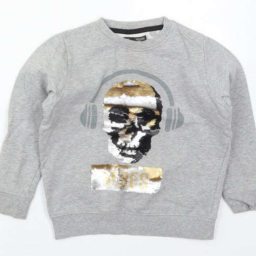 NEXT Boys Grey  Cotton Pullover Sweatshirt Size 9 Years  Pullover - DJ Skull