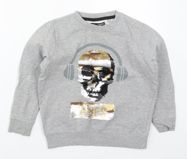 NEXT Boys Grey  Cotton Pullover Sweatshirt Size 9 Years  Pullover - DJ Skull