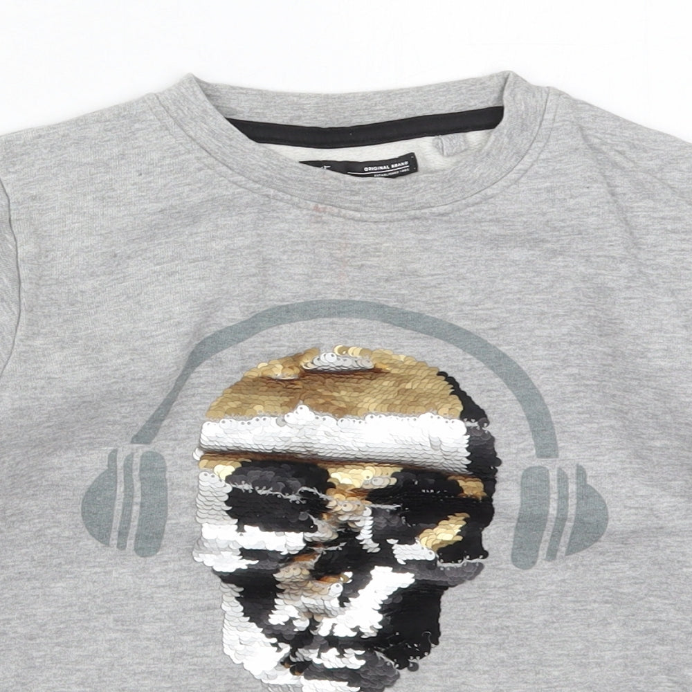 NEXT Boys Grey  Cotton Pullover Sweatshirt Size 9 Years  Pullover - DJ Skull