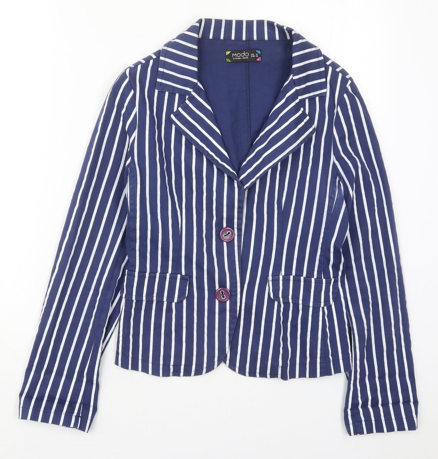 MODO Womens Blue Striped Cotton Jacket Blazer Size 12