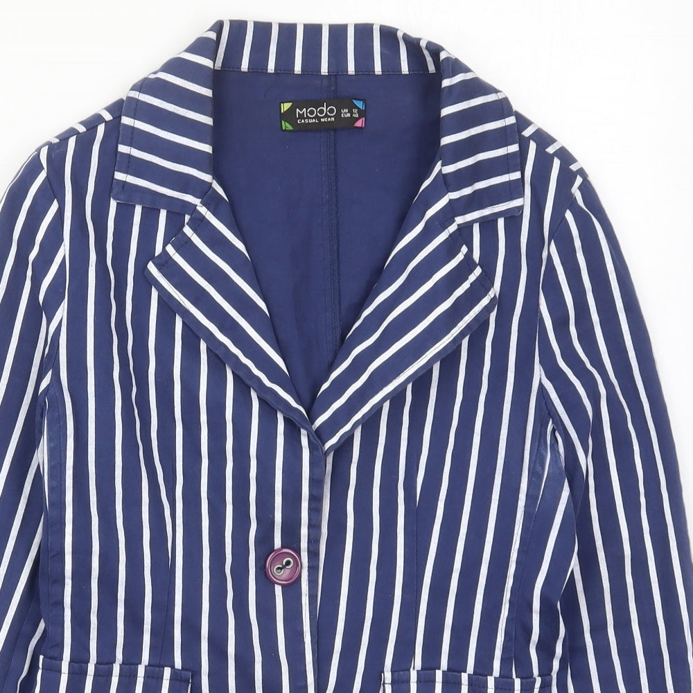 MODO Womens Blue Striped Cotton Jacket Blazer Size 12