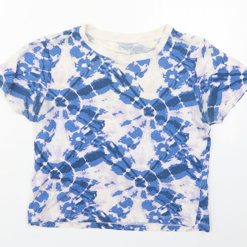 Primark Womens Blue  Cotton Cropped T-Shirt Size 4 Crew Neck - Tie Dye