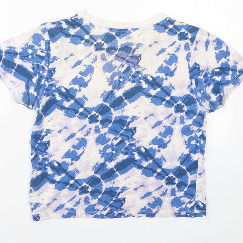 Primark Womens Blue  Cotton Cropped T-Shirt Size 4 Crew Neck - Tie Dye