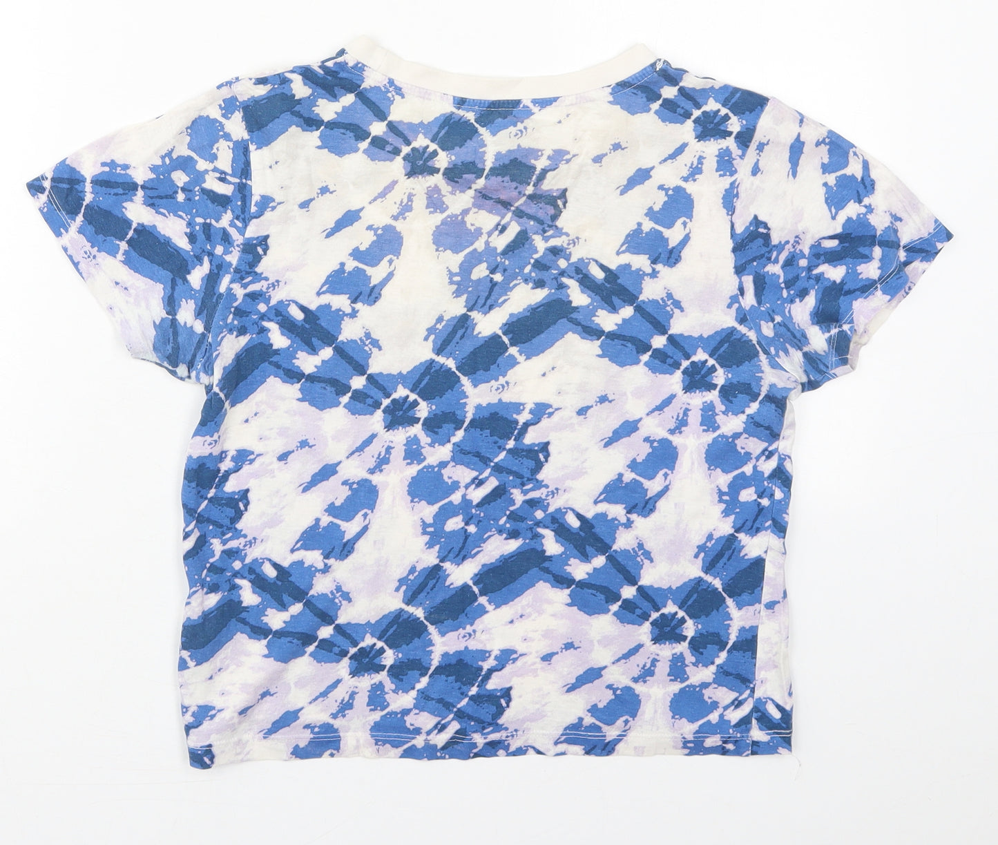 Primark Womens Blue  Cotton Cropped T-Shirt Size 4 Crew Neck - Tie Dye