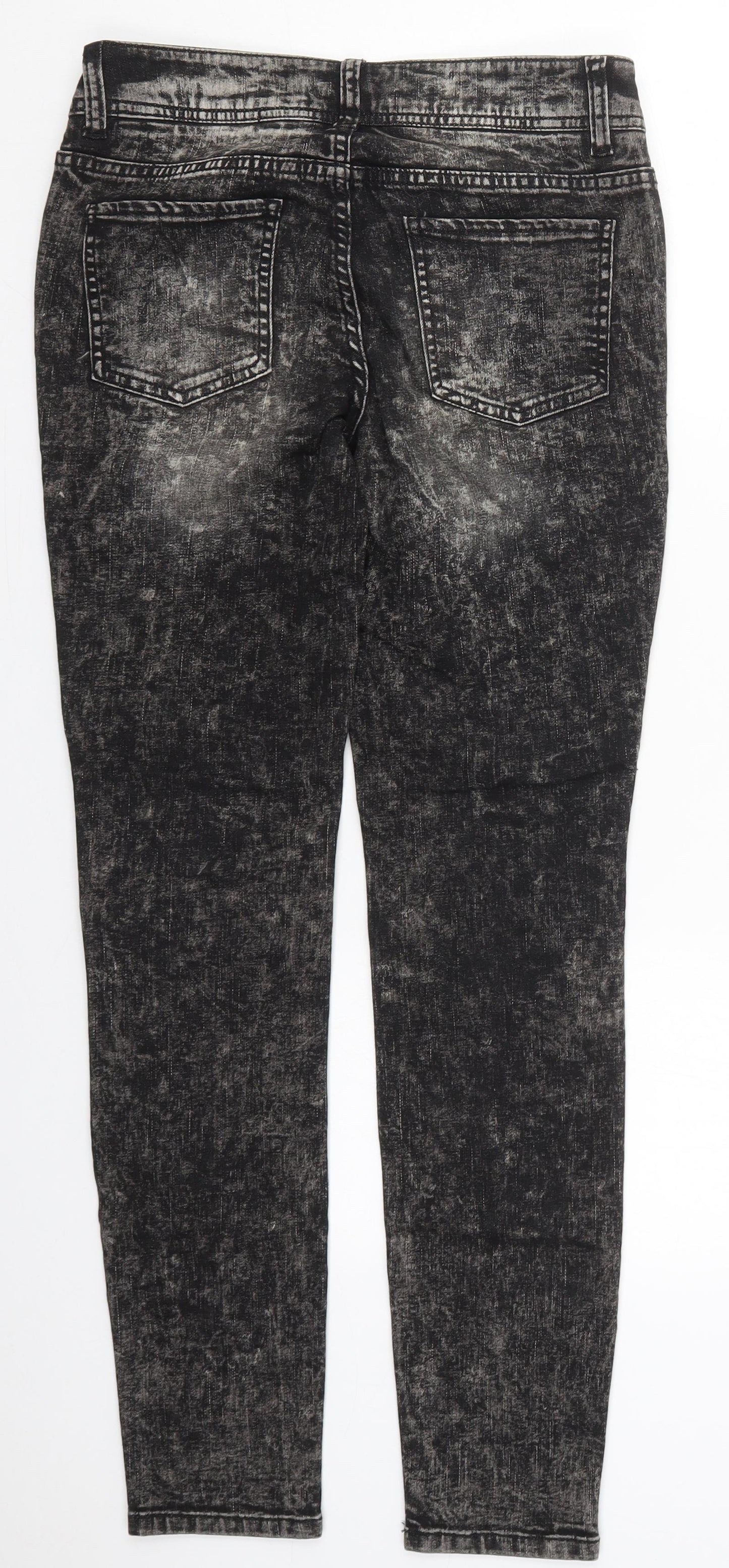 Rainbow Womens Black  Cotton Skinny Jeans Size 10 L31 in Regular Button - Acid Wash