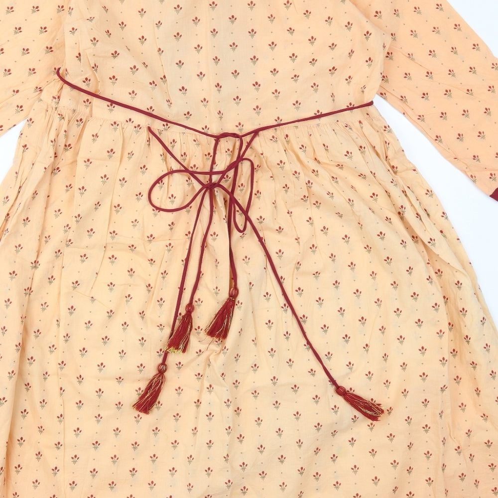 Asybuy Womens Orange Floral Cotton A-Line  Size L  V-Neck Pullover
