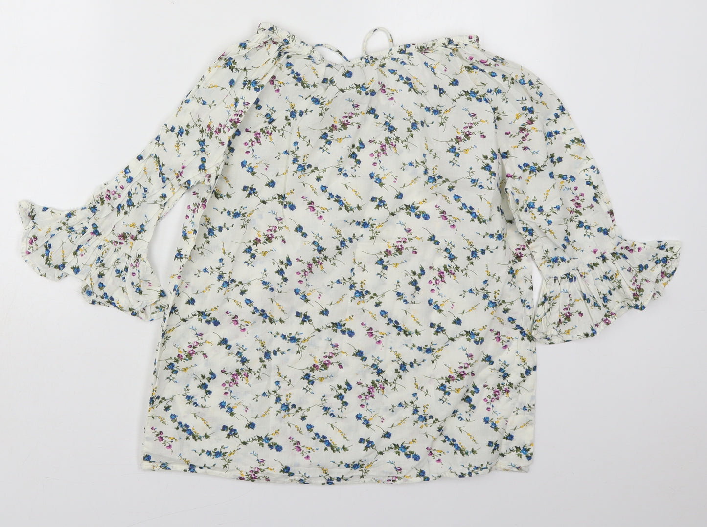 Fig Womens White Floral Cotton Basic Blouse Size S Boat Neck