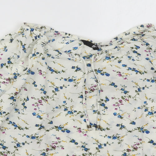 Fig Womens White Floral Cotton Basic Blouse Size S Boat Neck