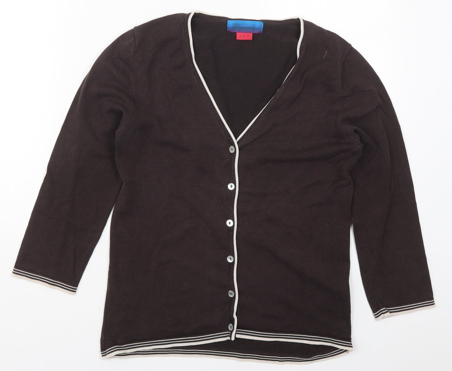 Monsoon Womens Brown V-Neck  Silk Cardigan Jumper Size 8