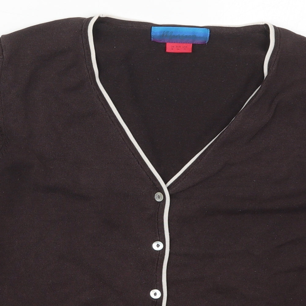 Monsoon Womens Brown V-Neck  Silk Cardigan Jumper Size 8