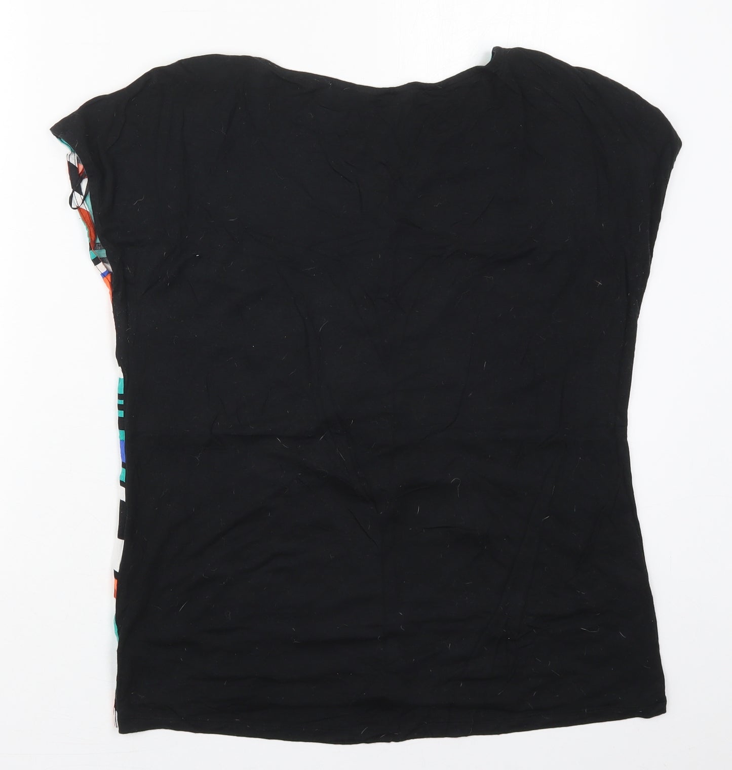 F&F Womens Black Striped Viscose Basic T-Shirt Size 14 Round Neck - Orange and Green