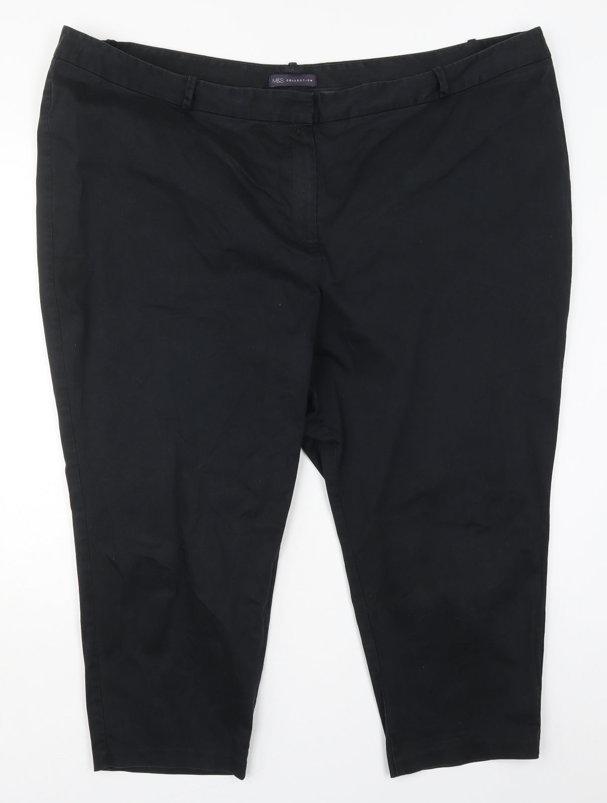 Marks and Spencer Womens Black  Cotton Trousers  Size 18 L22 in Regular Hook & Eye