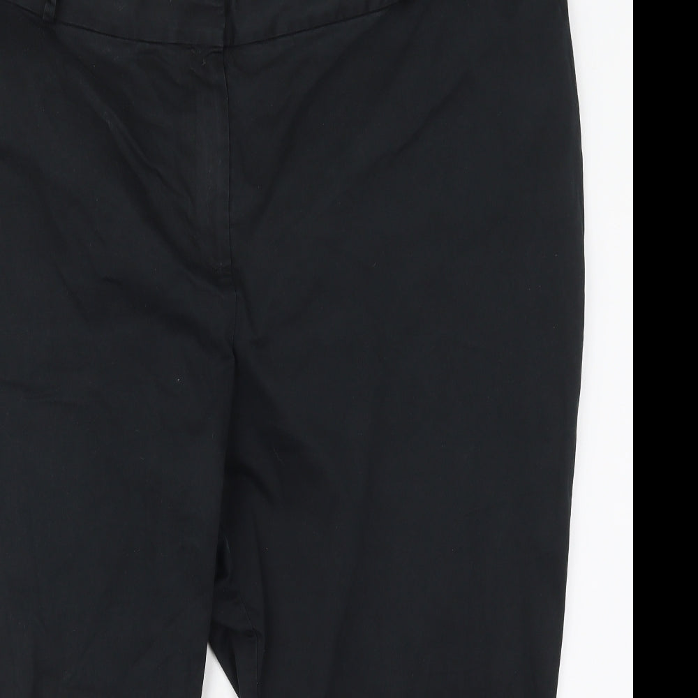 Marks and Spencer Womens Black  Cotton Trousers  Size 18 L22 in Regular Hook & Eye