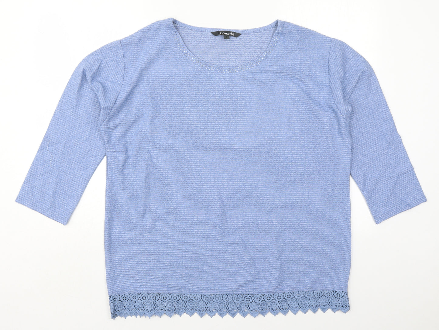 Bonmarché Womens Blue  Viscose Basic T-Shirt Size 16 Round Neck