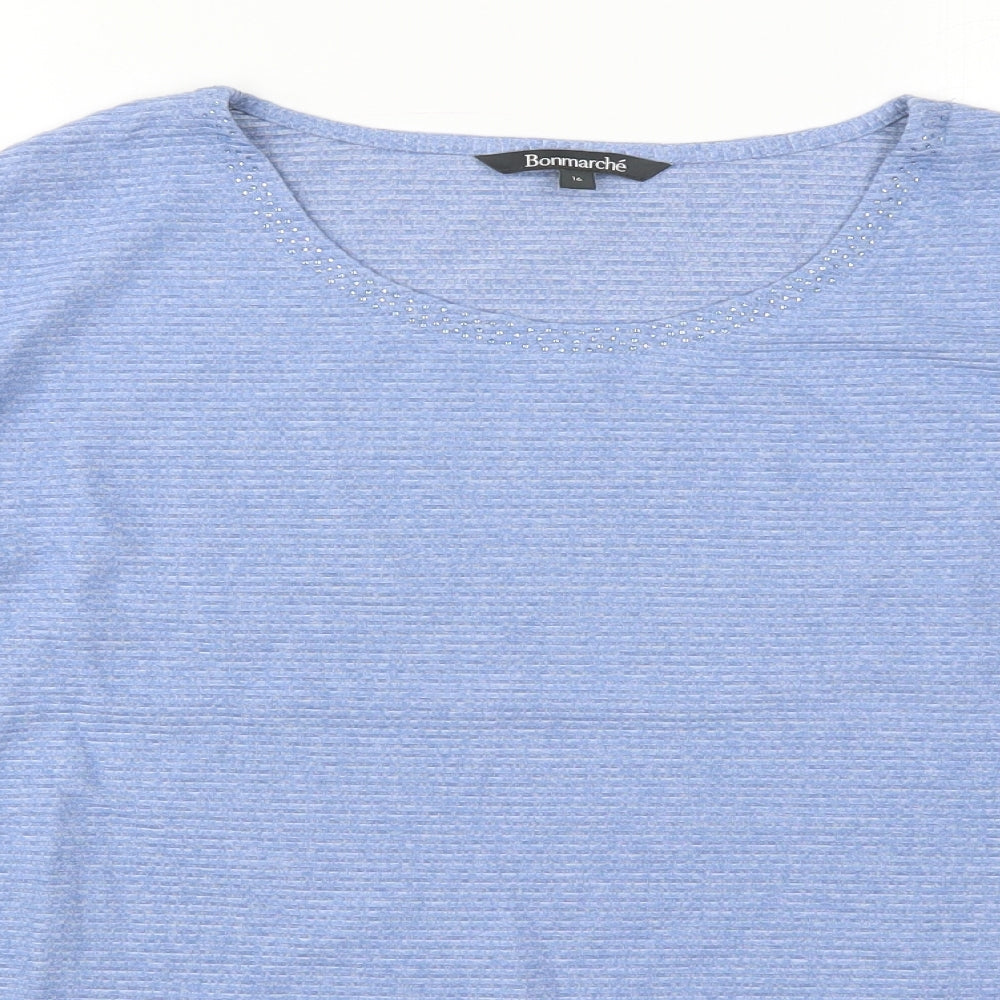 Bonmarché Womens Blue  Viscose Basic T-Shirt Size 16 Round Neck