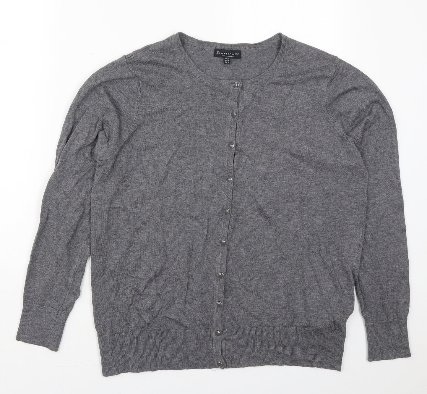 F&F Womens Grey Crew Neck  Viscose Cardigan Jumper Size 20